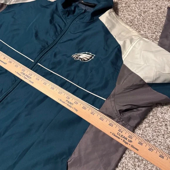 Vintage Philadelphia Eagles Mens Large Windbreaker Jacket Full Zip Green Grey